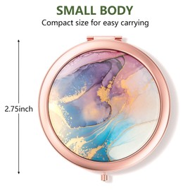 Nipichsha Compact Mirror, Pocket Travel Makeup Mirror, 2-Sided 2X/1X Magnification Mirror, Small Folding Portable Handheld Mirror for Purses, Gift for Mom & Women, 2.75In Rose Gold(Purple Gilt Marble)
