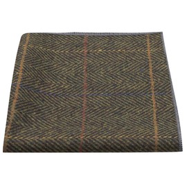 King & Priory Olive Herringbone Pocket Square, Green
