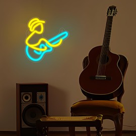 YuanDian Guitar Neon Sign - Unique Design, Dimmable LED Signs USB Powered, Ideal Wall Decor for Living Room, Bedroom, Music Party, Bar, Club Guitar Players and Music Lovers