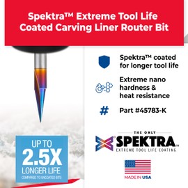 Amana Tool 45783-K SC Spektra Extreme Tool Life Coated Carving Liner 18 Degree x 1/4 D x 5/8 CH x 1/4 SHK x 2 1/2 Inch Long Flute Milling Drill