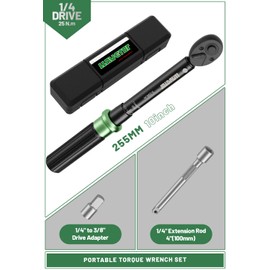 LLAVETOR Bicycle Torque Wrench 1/4 Inch, 5-25 Nm Torque Wrench Car Torque Wrench Set 1/4 to 3/8 Adapter, ± 3% Error Accuracy