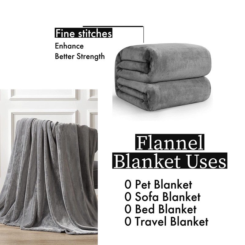 Light Grey Flannel Fleece Blanket fluffy throw Super soft Bed