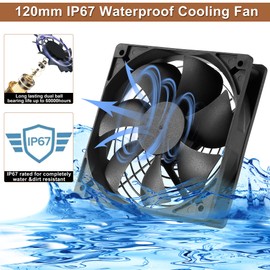 2-Pack IP67 Waterproof Silent 12V DC Cooling Fan - 120mmx25mm 4.72inch High-Speed 3000RPM Dual Ball Bearing 2 Wire 3Pin Exhaust Fan for RV Fridge