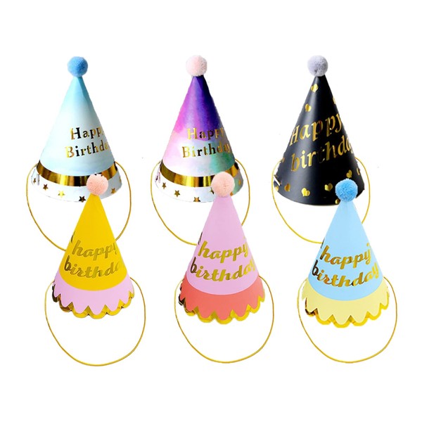 Mesanda Birthday Hat, Birthday Triangular Hat, Party Hat, Stylish, Celebration, Decoration, Birthday Party Hat, Photo Tool, Birthday Hat, Set of 6, Sparkling, Cone Hat, Adults, Kids, Party Supplies, Event Goods, Costume Hat, Birthday, Handmade, Cute (Multicolor)