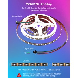 ALITOVE 9.84FT WS2812B LED Strip Individually Addressable Pixel Strip Light 60LEDs/M 5V Upgraded Adhesive RGB LED Tape Light IP20 (Power Supply and Controller Need to be Purchased Separately)