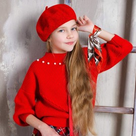 Classic French Painter Beret for Girls Kids - Wool French Style Beanie Hat Solid Color Winter-Warm Cap (for 3 to 6 Years)