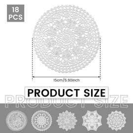 18Pcs Polyester Lace Table Cloth Desktop Lace Saucer Non Slip Stable Skeleton Heat Insulation Pad for Dinner Plate(white-18 pcs-15 cm-Six Colors)
