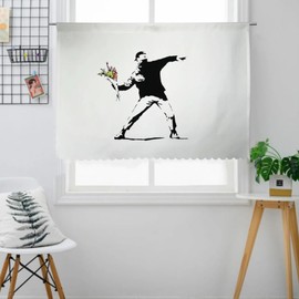 Cafe Curtain, Banksy for Small Windows, Heat Insulation, UV Protection, Energy Saving, Washable, Room Divider, Stylish, Blindfold, Small Window Curtain, Cafe, Washroom, Store Decoration, Width 39.4 x