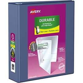 AVERY Durable View Binder, 3" Slant Rings, 600 Sheet Capacity, 3 Ring Binder, 2 Pockets, PVC Free, Navy (17044)