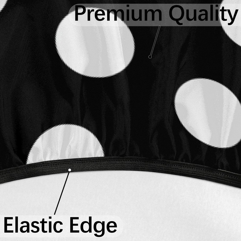 Outdoor Tablecloth with Umbrella Hole and Hidden Zipper,Black White Polka