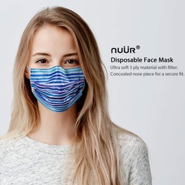 NUÜR 50pcs Tie Dye 3 Ply Disposable Face Mask, Mask with Filter Layer and Elastic Earloop, Retail 50pcs/box