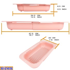 Over the Sink Colander Strainer Basket-Wash Vegetables and Fruits, Drain Cooked Pasta and Dry Dishes-Extendable-Kitchen Essentials - Pink