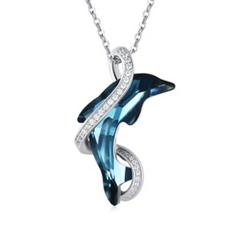 925 Sterling Silver Crystal Dolphin Pendant Necklace with Blue Crystals and Cubic Zirconia Infinity Necklace Jewelry Gifts for Women