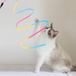Molain Cat Wand Rainbow Toy 3 Pieces Rainbow Ribbon Wand for Kitten Training Rainbow Ribbon Wand Interactive Catcher Teaser Wand for Kitten Cat Exerciser (30 cm)