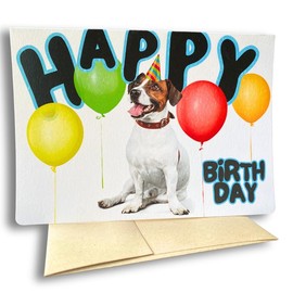 Fava Bean Productions Happy Birthday Card with Dogs, Jack Russell Card (1 Premium Card, 5x7 inches, Blank Inside) Jack Russell Happy Birthday Card, Happy Birthday from Dog, Jack Russell Gifts - 385