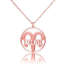 LoEnMe Jewelry Silver Plated Aries Woman Custom Made Engraved Sterling Silver Customized Name Necklace