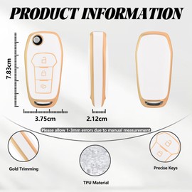 TOOMUME Key Case TPU Car Key Case Fits Ford Fiesta Focus Puma Mondeo Ecosport Explorer Kuga Ka Tourneo Connect Ranger F150, Key Cover Protection Key Shell - Flip Key