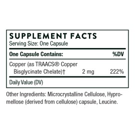 Thorne Bisglicinato De Cobre, 2mg Por Cápsula, 60 Cápsulas Sin Sabor