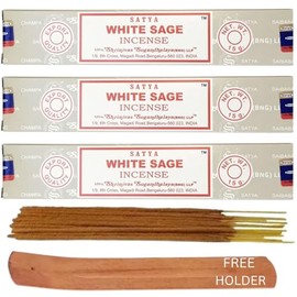 Satya WHITE SAGE Incense Sticks Pack of 3 X 15G with Free Holder Agarbatti for Home, Outdoor, Aromatherapy, Spa, Yoga, Meditation, Healing