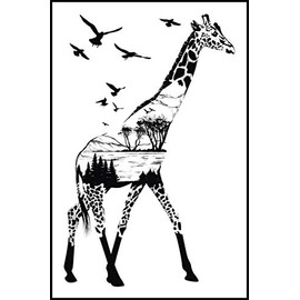 Beautiful Giraffe Nature Scene Jungle Trees Savannah Cartoon Vinyl Sticker (2" Tall, Birds)