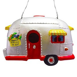 Big Mo's Toys Birdhouse Ornament - White Vintage Bird House RV Trailer Decorations