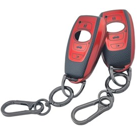 RUNZUIE 4 Buttons TPU Smart Key Fob Cover for 2014-2022 2023 2024 Subaru Outback Legacy Impreza Forester XV Ascent Crosstrek Impreza BRZ WRX Sti (Black with Red, 2Pcs)
