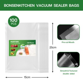 15X25cm Vacuum Food Preservation Bag 100PCS Vacuum Sealer Bags Transparent Food Packaging Bag Vacuum Seal Freezer Bags Compatible with All Vacuum Machines PreCut Bags ﻿