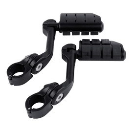 1.25" Long Angled Adjustable Highway Footpegs Crash Bar Foot Rests Universal Fits For Harley Davidson Honda Kawasaki Suzuki Yamaha (Matte Black Style 2)