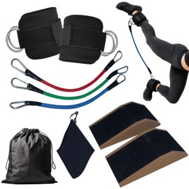 ORJENNA – Slant Board for Calf Stretching & Squat Wedge + Ankle Resistance Bands – Glute & Leg Workout Equipment for Women – Booty Trainer Kit with Blocks, Bands & Towels – At Home Gym Set