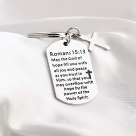 FUSTMW Christian Keychain Gifts Religious Gifts Bible Verse Jewelry May the God of Hope Fill You with All Joy and Peace Romans 15:13 Scripture Key Chains (Romans 15:13)