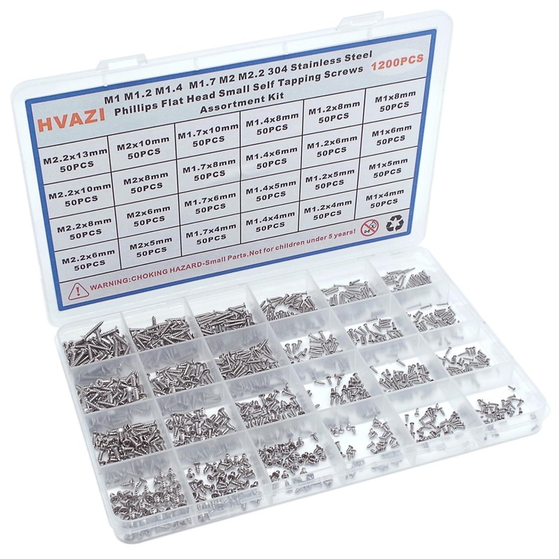 HVAZI 24 Kinds 1200PCS M1 M1.2 M1.4 M1.7 M2 M2.2