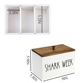 Hacaroa Tampon Holder for Bathroom, Shark Week Tampon Storage Organizer with Lid, Farmhouse Rustic Wood Pad Container Feminine Product Caddy Box for Bathroom Accessories, Movable Partition