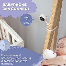 BÉABA - Babyphone Zen Connect - Video-Babyphone - 1080 p Full-HD-Kamera - Walkie-Talkie, große Reichweite - Verbindung mit Mobilnetzwerk und WLAN möglich - Schlaflieder, flexible Stange - Weiß
