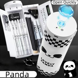 NBX NewmeBox Fingerprint Lock Pencil Case for Friendship Birthday Gift, Best Friend, Classmate, Kids, Long Battery Life, Cute and Multifunction Standing Pen Box with Calculator for Girls/Boys(Panda)