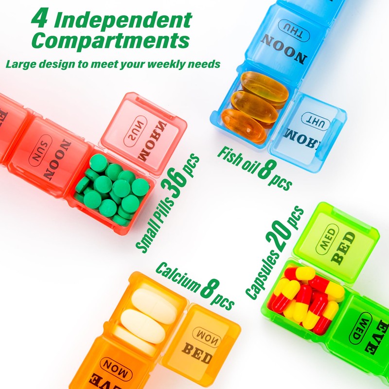 XL Large Weekly Pill Organizer 4 Times a Day, 7-Day