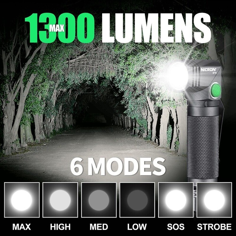 NICRON 1300 Lumens 6 Modes LED 90 Degree Rechargeable Magnetic