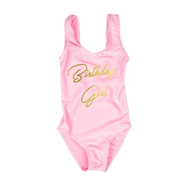 A Dash of Chic Birthday Girl Light Pink One Piece Swimsuit- Kids Monokini Bday Suit (XXS (12-24 mo))