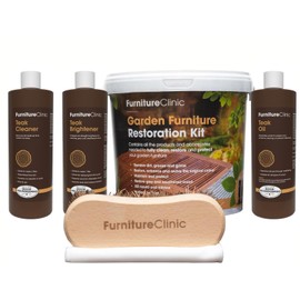Furniture Clinic Garden Furniture Restoration Kit | For Outdoor Wood Patio Furniture Such as Teak & Other Wood Types | Clean, Remove, Brighten, Nourish, and Protect Treated and Untreated Surfaces