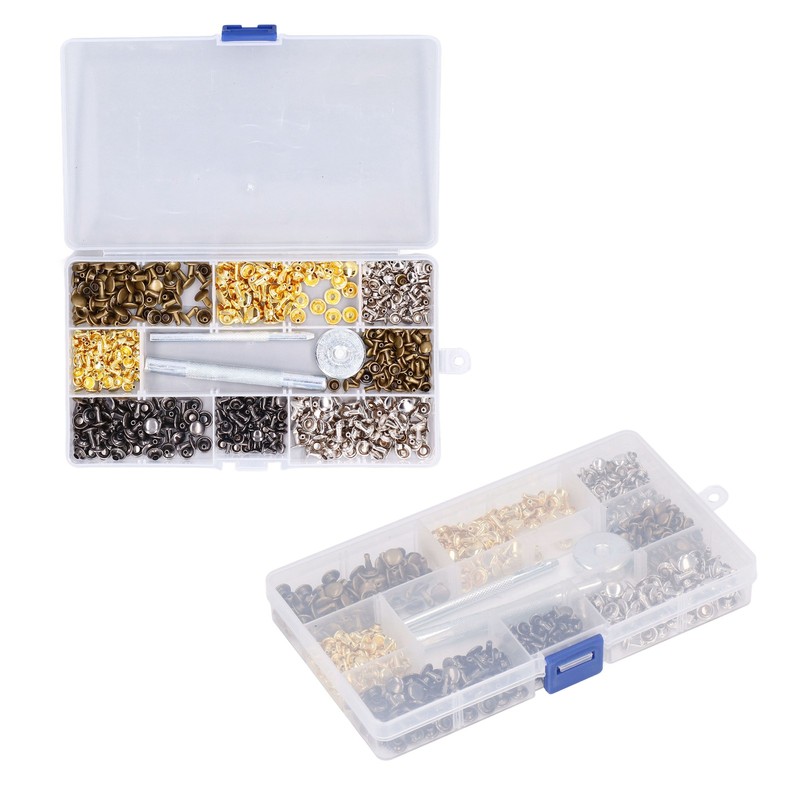 240Pcs Leather Rivet Double Caps Tubular 2 Sizes Metal Set