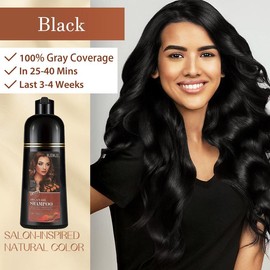 Dark Brown Hair Dye Shampoo, 3 in 1 Argan Oil Hair Color Shampoo for Women Men, Long-Lasting & Natural-Looking vibrant Color, Easy to Use, Champu Para Canas, Para el Cabello, 500 Ml - Color: Black