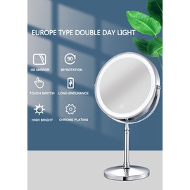 BeiHCain 8 Inch Double Sidedechargeable Vanity Mirror Cosmetic Mirror with Touch Control Mirror 10X Magnifying Vanity Mirror with 3 Color LED Lights Double-Sided Cosmetic Mirror