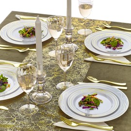 Elegant Plastic Plates For Party - 20 Side Plates 7.5” - Heavy Duty Disposable Plate Set, Fine Dining Plastic Dishes For Elegant China Look, Plastic Dinnerware Set for Weddings & Events - Bella - Gold