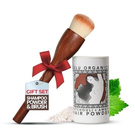 Non Aerosol Dry Shampoo Powder with Brush for Dark Hair and Blonde - All Natural & Organic Hair Care, Paraben & Talc Free, Synthetic Fragrance Free, Ideal Gift for Holiday, Patchouli & Amber, 1 oz