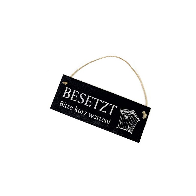 Engraved Slate Sign with German Text "Besetzt, Bitte kurz warten