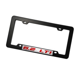 ERPART Black License Plate Tag Frame with 6.2 LT1 RED on Silver Highly Polished Real Aluminum Emblem