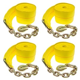 4" x 30' Heavy-Duty Winch Strap with Chain Anchor - 4 Pack Yellow