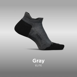 Feetures Elite Max Cushion No Show Tab Ankle Socks - Sport Sock with Targeted Compression - New Gray, S (6 Pair)
