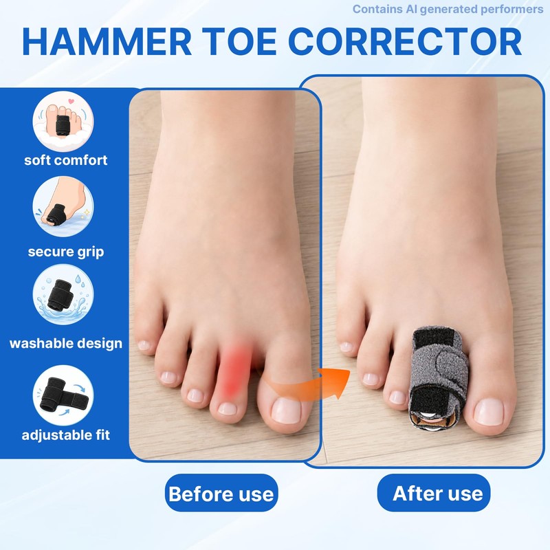 4pcs Anti-Slip Hammer Toe Corrector, Adjustable Toe Straighteners, Toe Splint