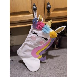 Unbranded NWT Unicorn Pastel Christmas Stocking With Flowers, Silky Lining 21"X11"