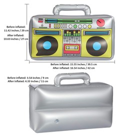 meekoo Boombox Inflable de 16.5 Pulgadas, Caja de Pluma Inflable de los años 80 y 90, Decoraciones de Fiesta para raperos, Hip Hop, B-niños, Accesorios de Fiesta (3 Paquetes)